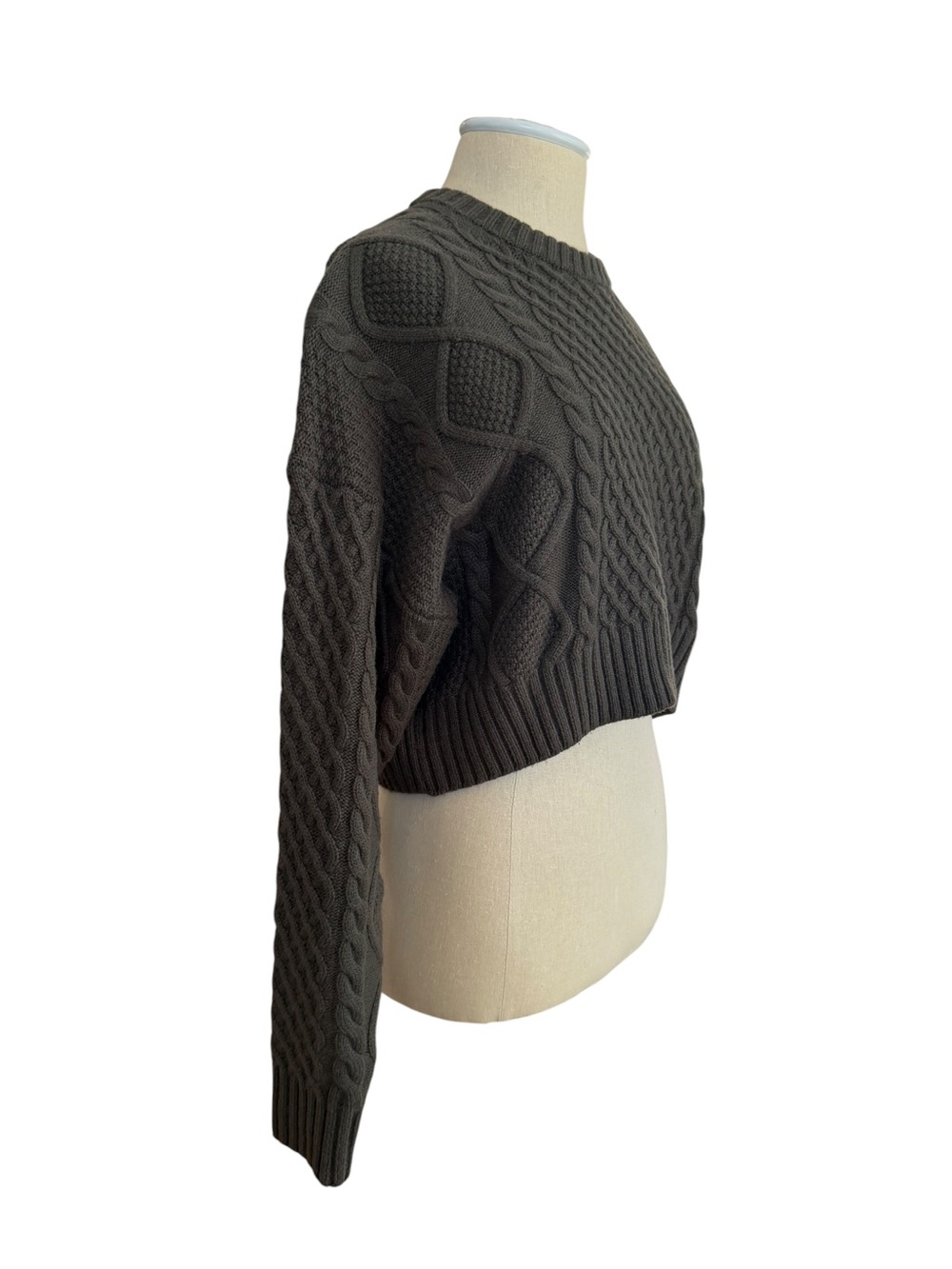 Aritzia Peggy Cropped Cable Knit Sweater - Olive XS - Picture 7 of 9